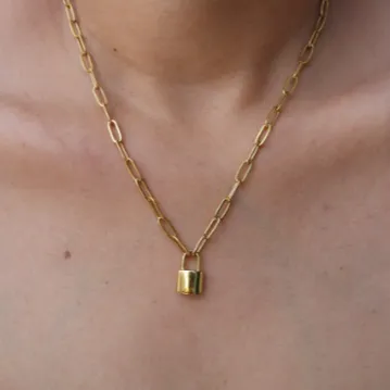 18K Gold-Filled Paperclip Padlock Necklace