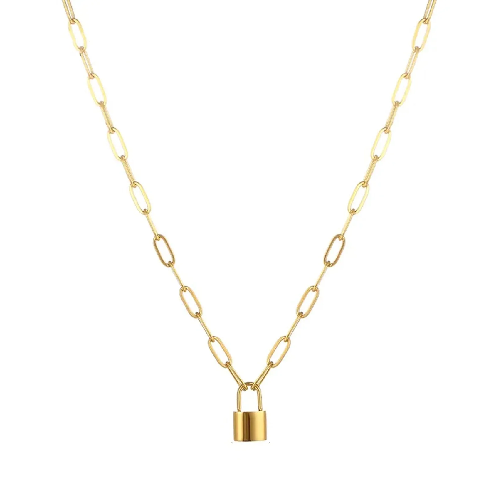 18K Gold-Filled Paperclip Padlock Necklace