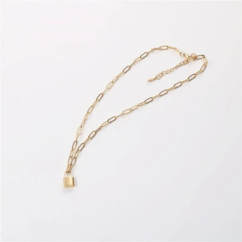 18K Gold-Filled Paperclip Padlock Necklace