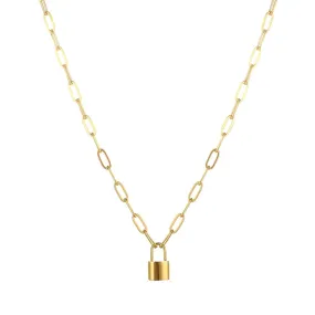 18K Gold-Filled Paperclip Padlock Necklace