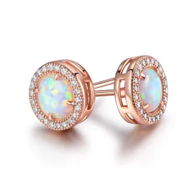 18K Gold Plated Opal Halo Stud Earrings