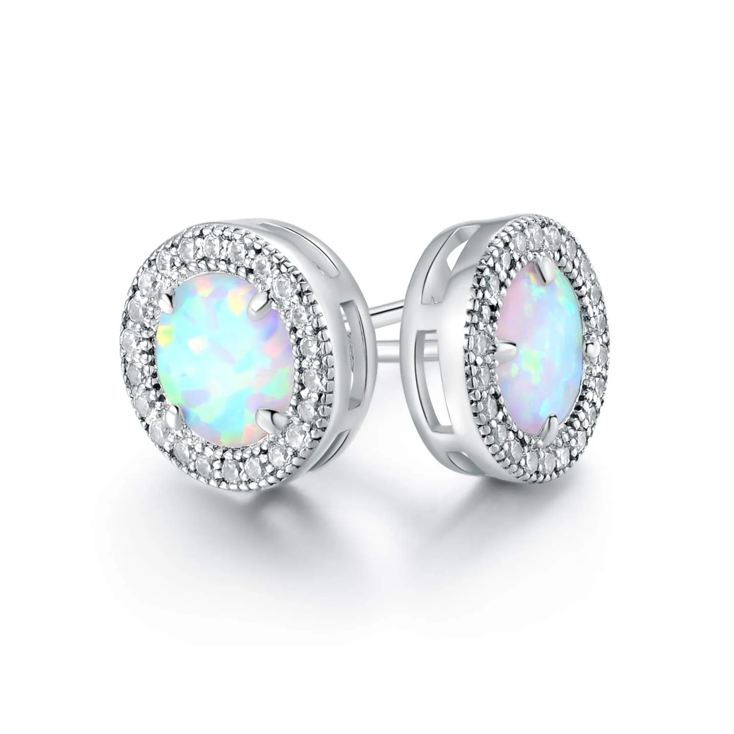 18K Gold Plated Opal Halo Stud Earrings