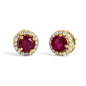 18K Gold Vermeil 1.88Gtw Natural Ruby & White Zircon Stud Earrings