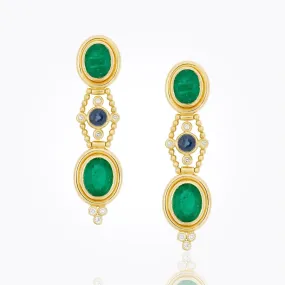 18K Theodora Earrings with emerald, blue sapphire and diamond