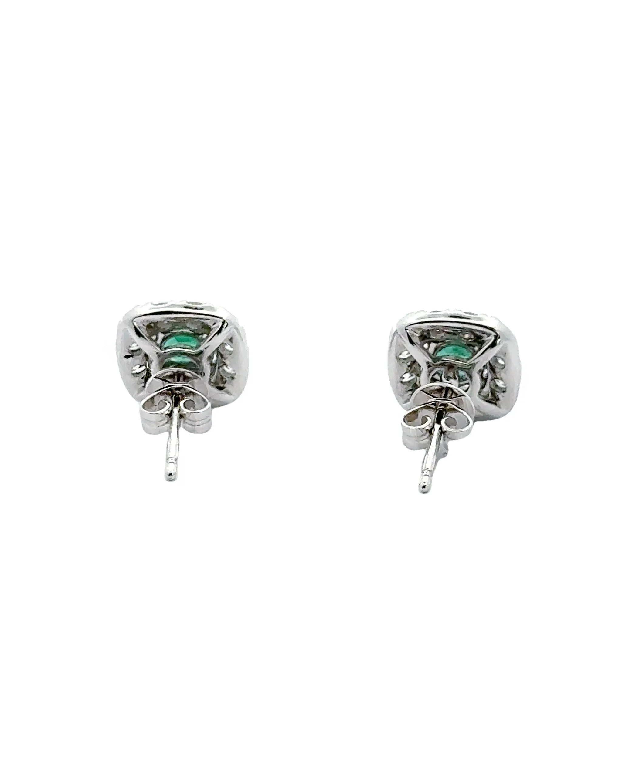 18K White Gold Halo Style Earrings with Emeralds and Diamonds