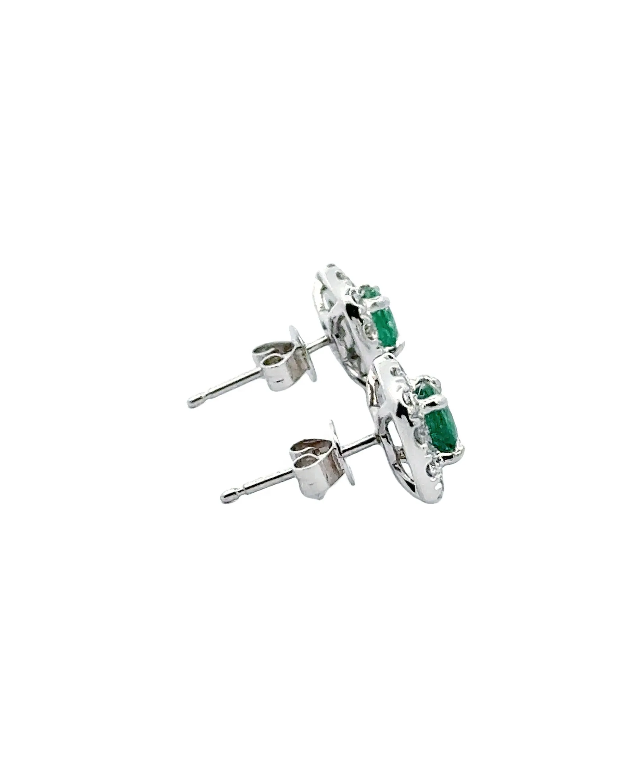 18K White Gold Halo Style Earrings with Emeralds and Diamonds