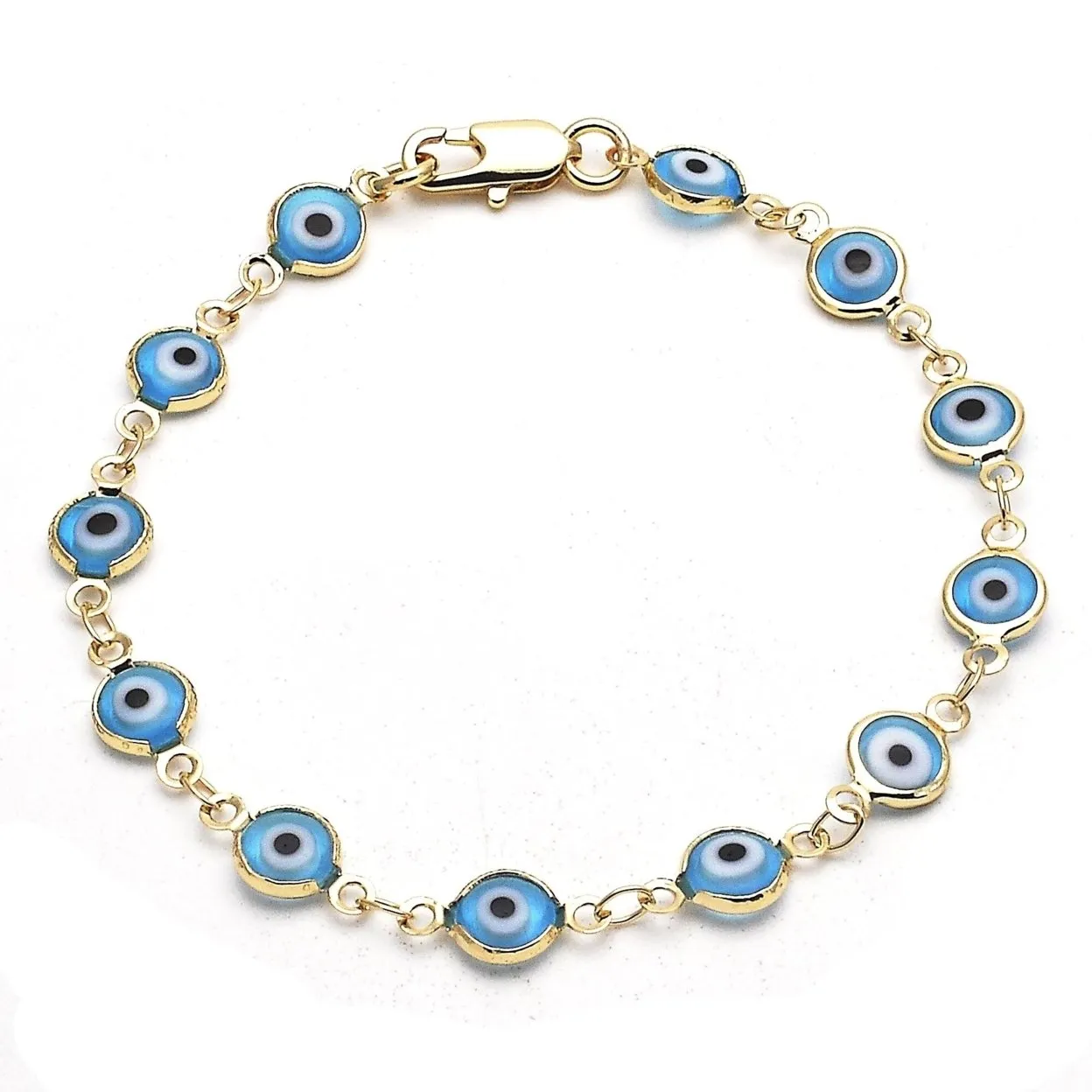 18K WOMENS GOLD High Polish Finsh EVIL EYE BRACELET PROTECTION GOOD LUCK BABY BRACLET WOMEN BRACLET AND ANKLET