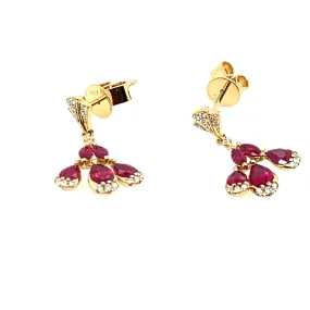 18K Yellow Gold Ruby and Diamond Earrings