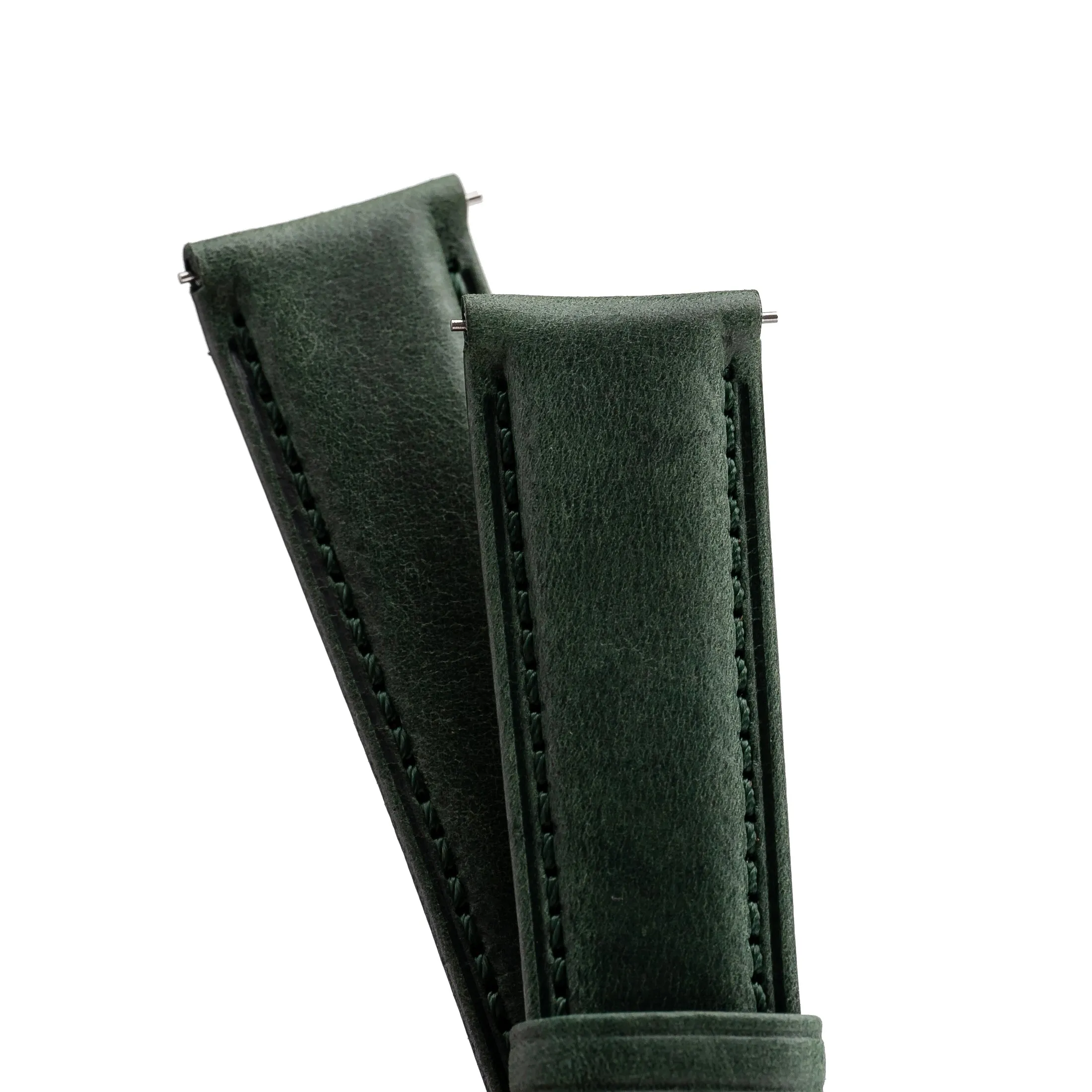 18mm 19mm 20mm 22mm Quick Release Padded Leather Watch Strap - Green