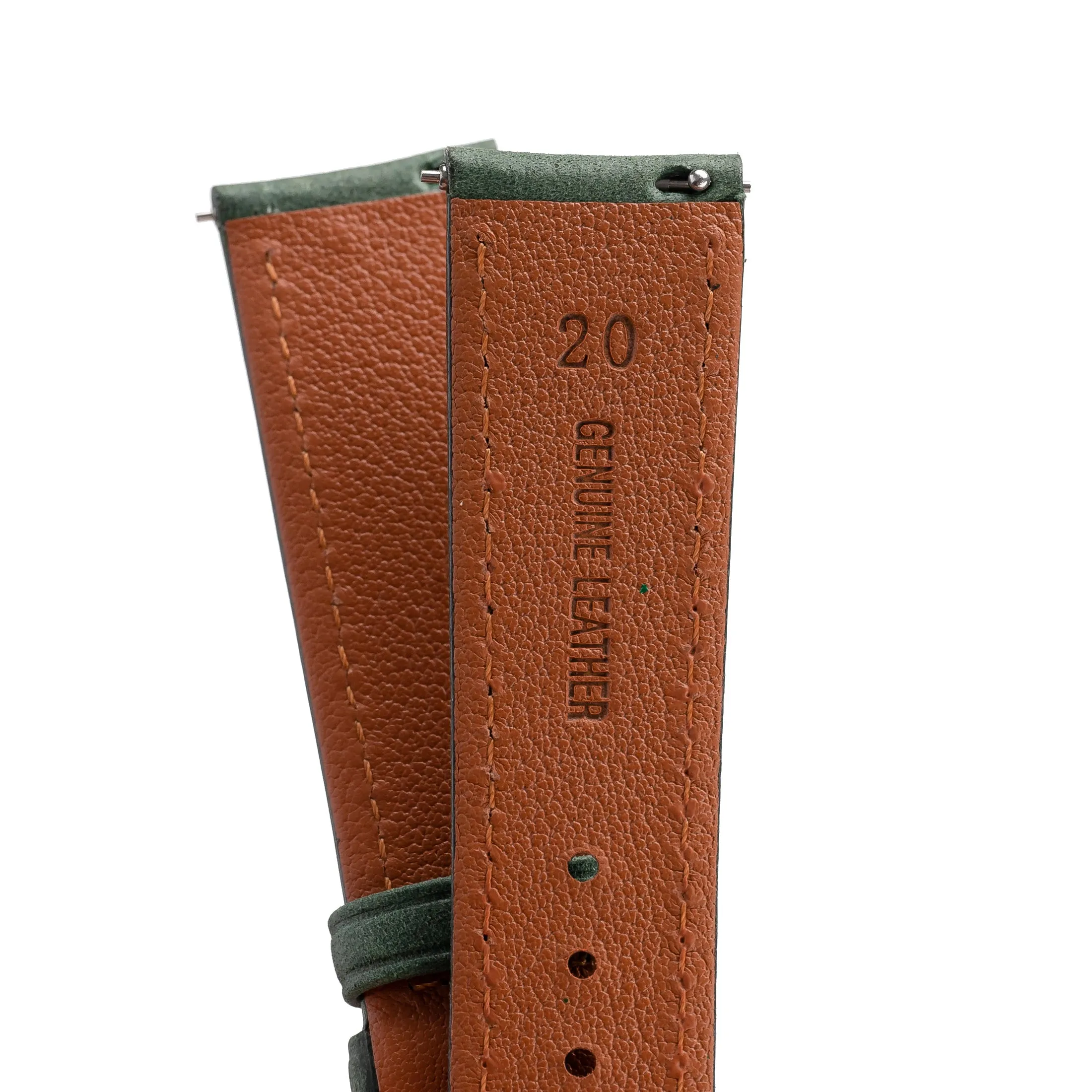 18mm 19mm 20mm 22mm Quick Release Padded Leather Watch Strap - Green