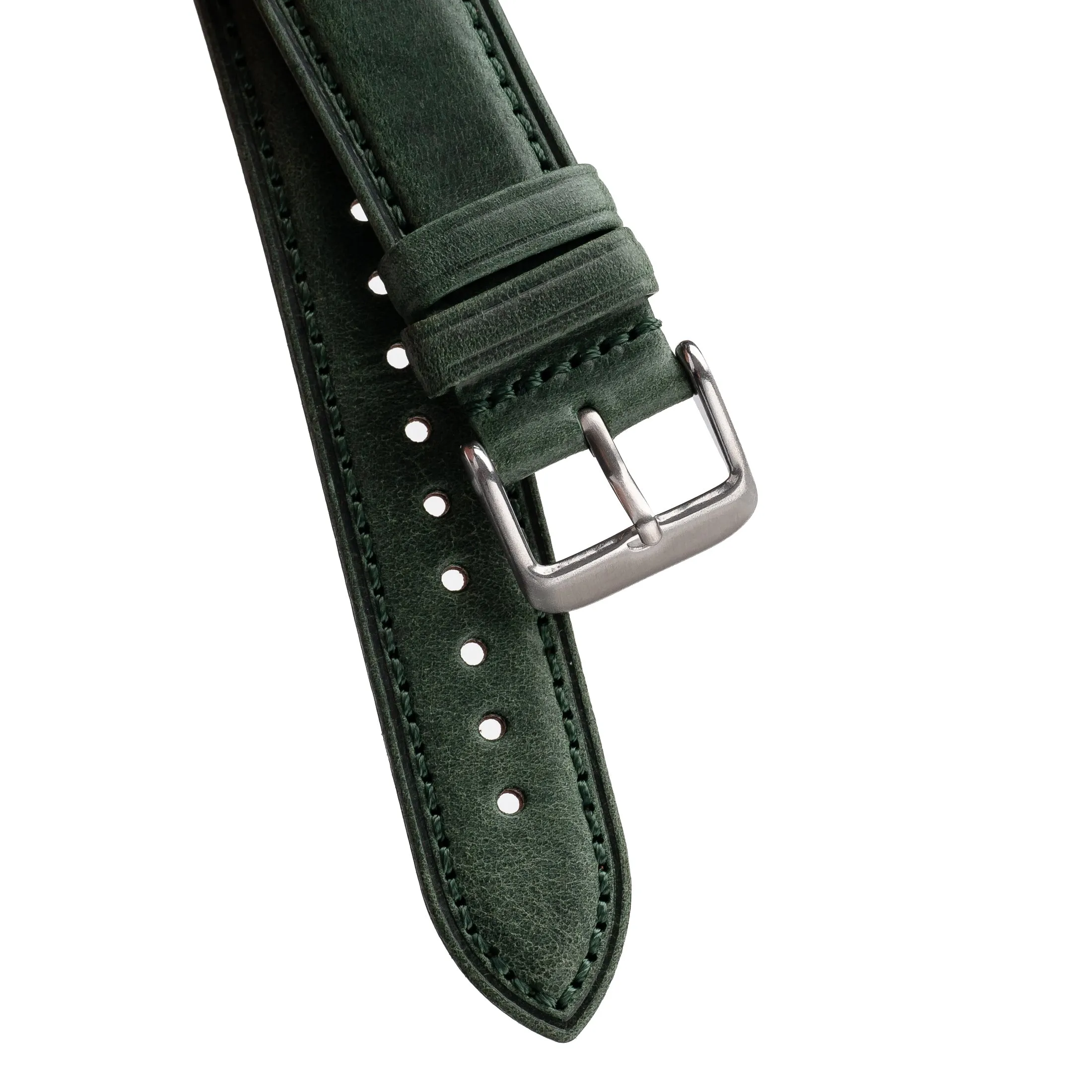 18mm 19mm 20mm 22mm Quick Release Padded Leather Watch Strap - Green