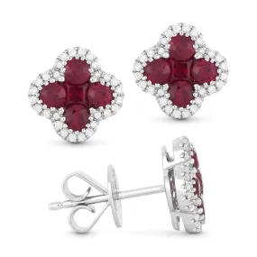 18" 0.45Ct Ruby Stud Earrings In 14K White Gold