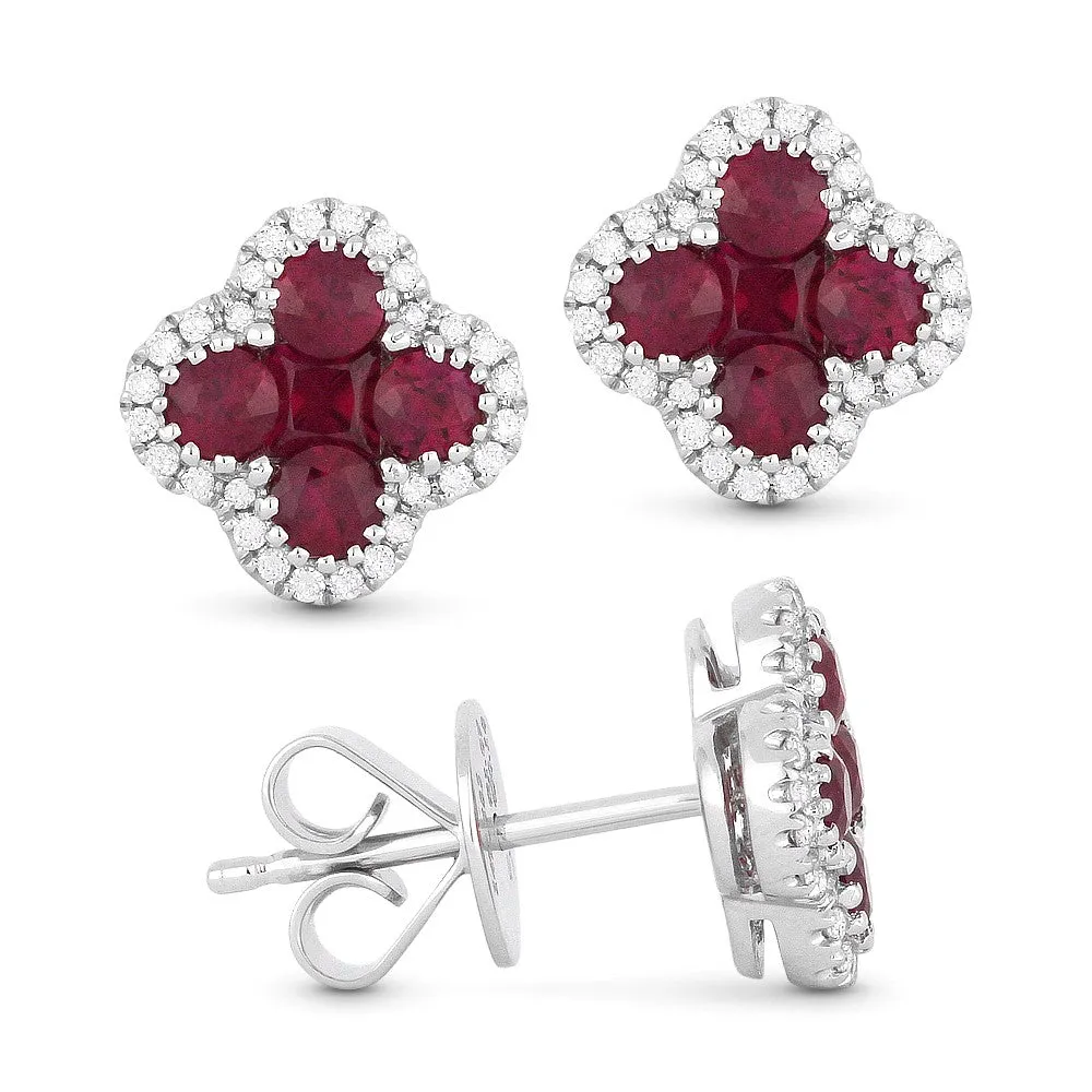 18" 0.45Ct Ruby Stud Earrings In 14K White Gold