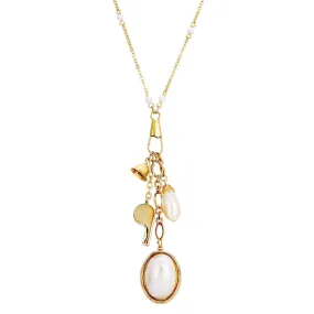 1928 Jewelry Elegant Faux Pearl Locket With Whistle Bell Charm Necklace 28"