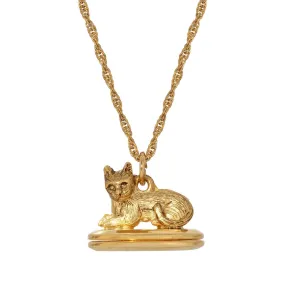 1928 Jewelry Gold Perched Cat Double Photo Locket Necklace 28"