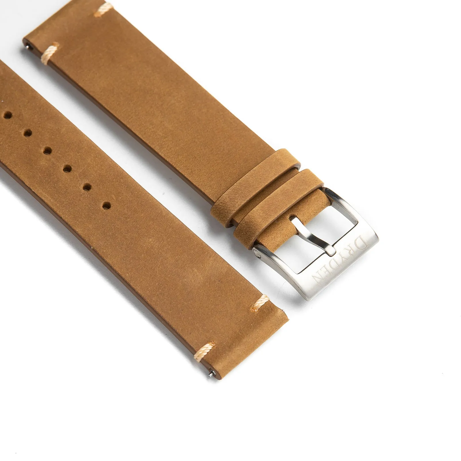 22mm Quick Release Simple Stitch Leather Watch Strap - Light Brown