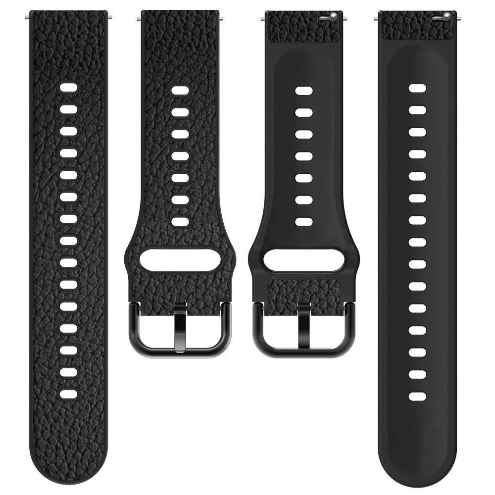 22mm Universal litchi texture leather  watch strap - Black