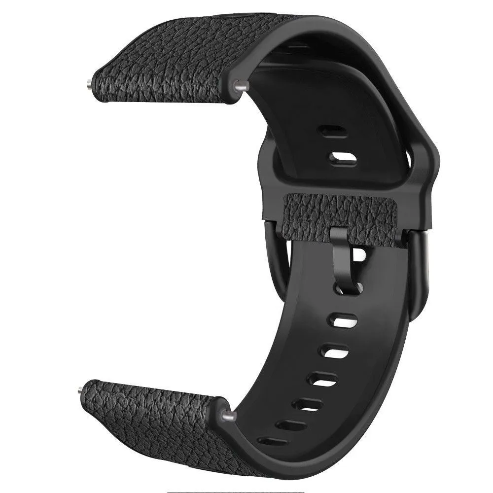 22mm Universal litchi texture leather  watch strap - Black