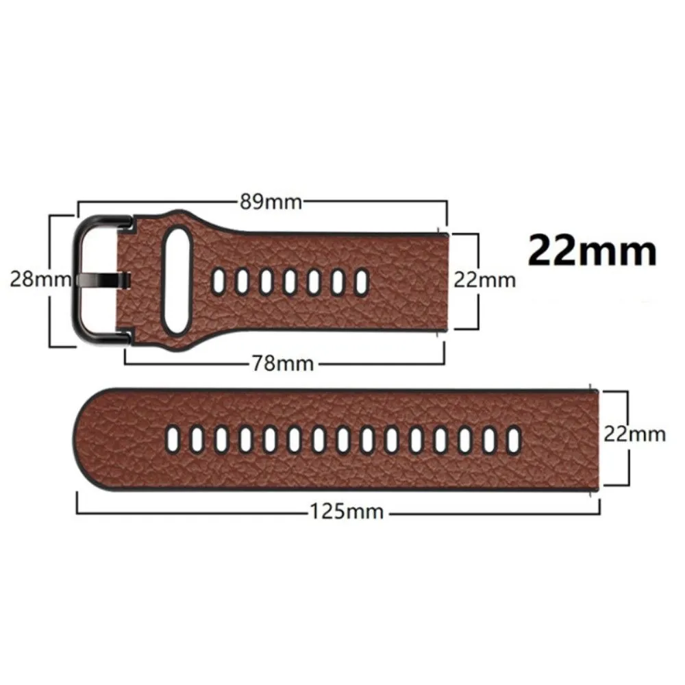 22mm Universal litchi texture leather  watch strap - Black