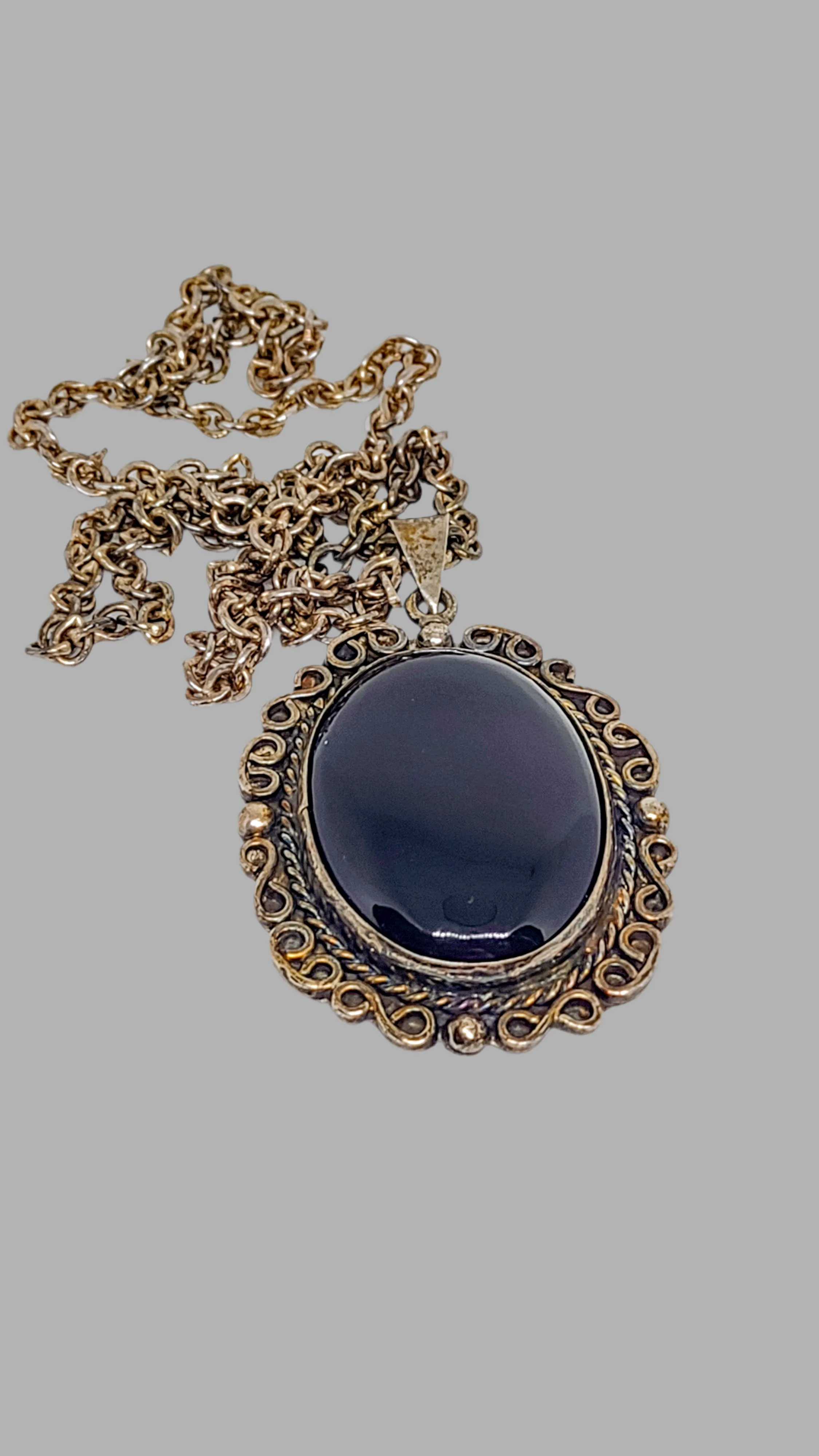 22" Silverplated Black Onyx Stone Necklace