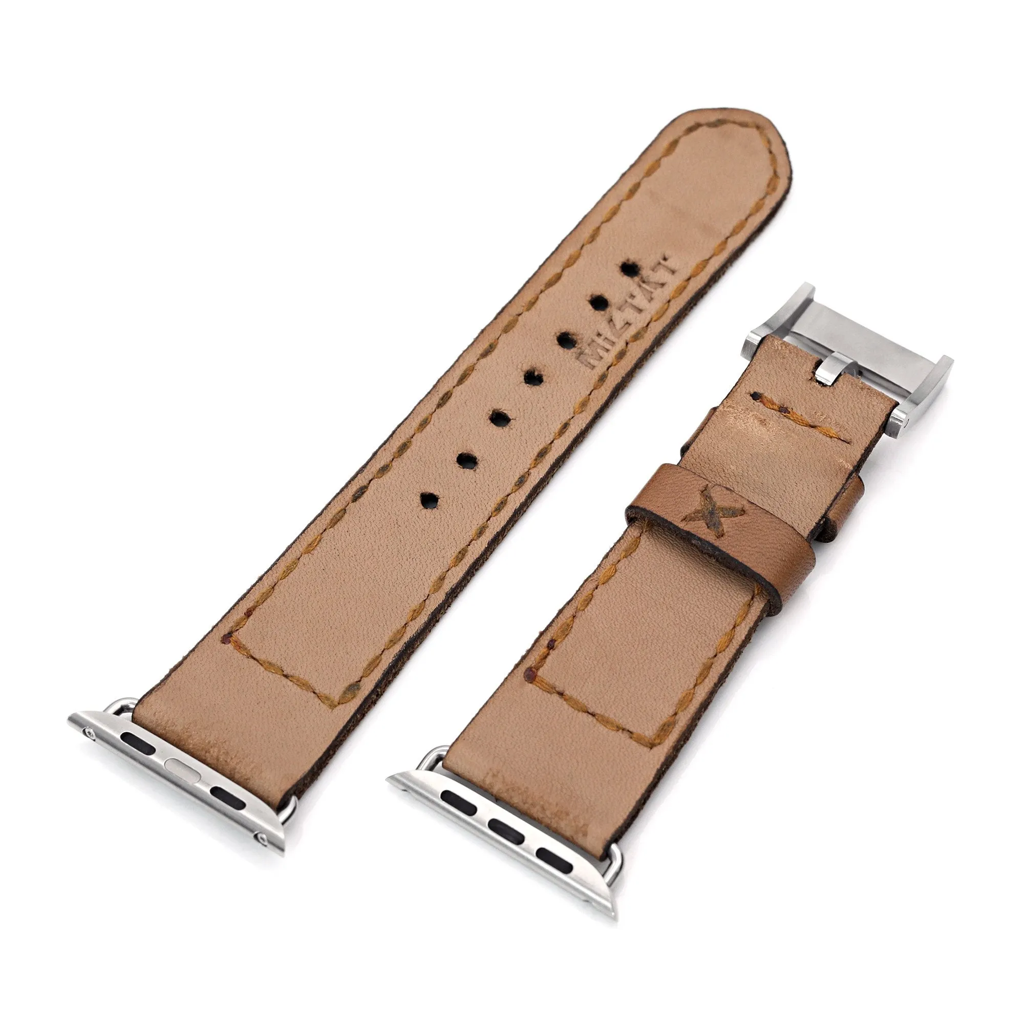 24mm Light Brown Handmade Watch Band compatible with Apple Watch 42/44mm, Quick Release pins