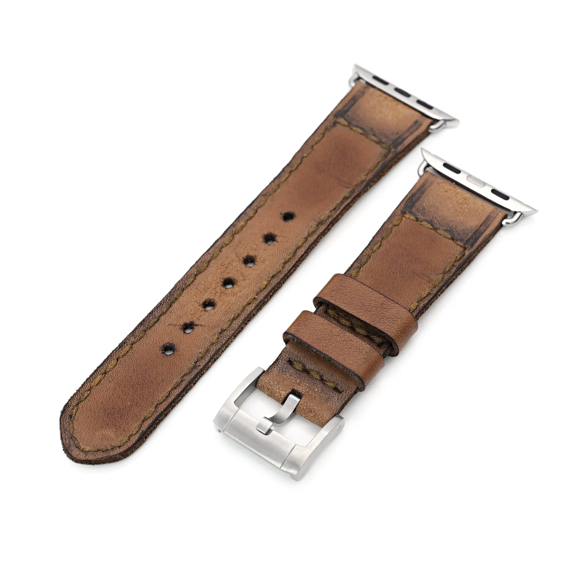 24mm Light Brown Handmade Watch Band compatible with Apple Watch 42/44mm, Quick Release pins