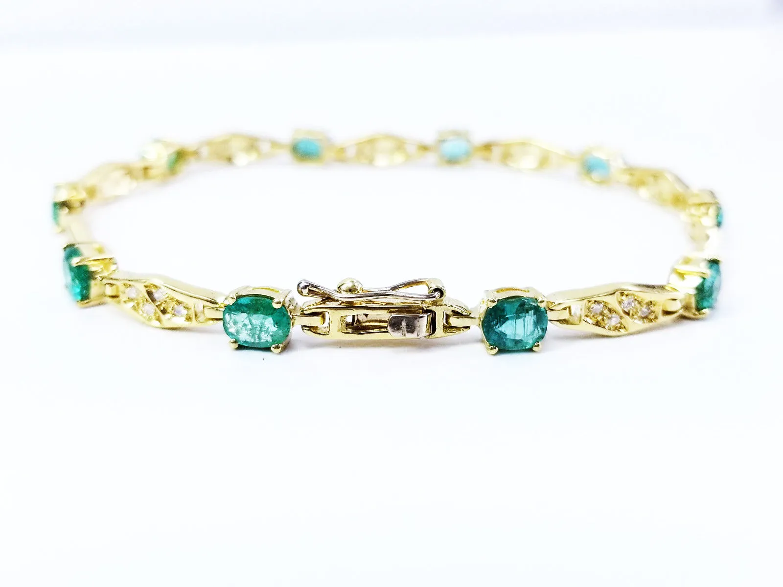 2.50CT Bracelet 18k Yellow Gold Certified Natural Beryl Green Emerald Diamonds