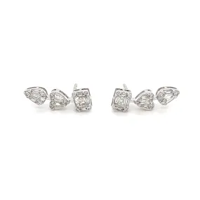 3 Stone Multishape Diamond Illusion Crawler Studs