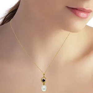 4.5 Carat 14K Solid Yellow Gold Necklace Natural Pearl Black Diamond