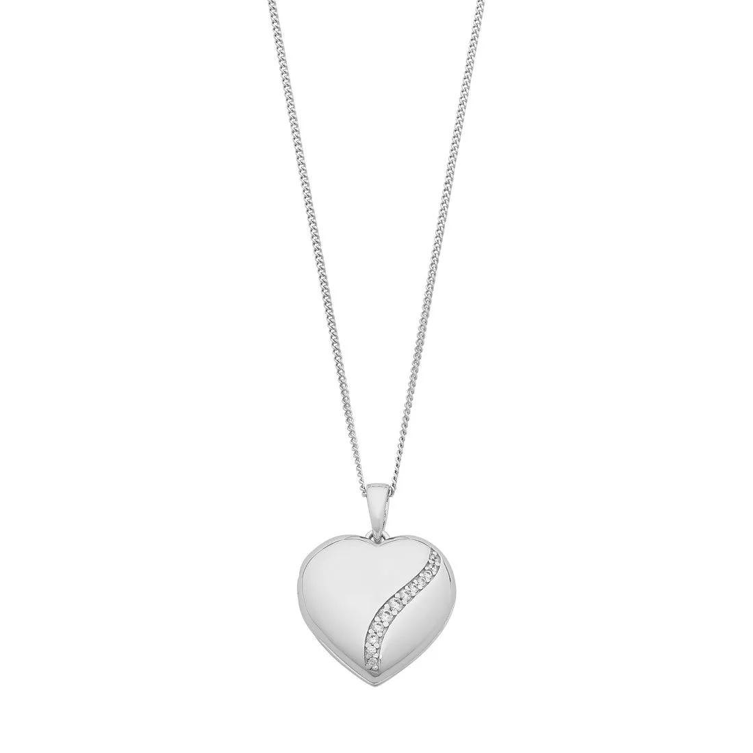 45cm Heart Locket Necklace with Cubic Zirconia detailing in Sterling Silver