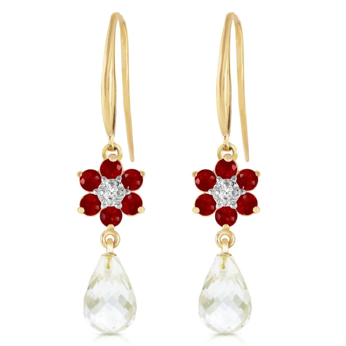 5.51 Carat 14K Solid Yellow Gold Hook Earrings Diamond, Ruby White Topaz