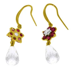 5.51 Carat 14K Solid Yellow Gold Hook Earrings Diamond, Ruby White Topaz