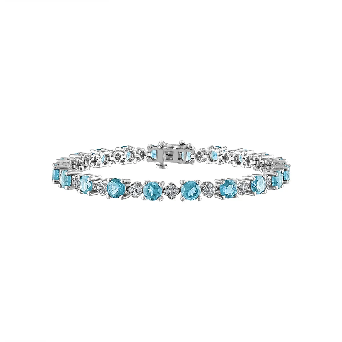 5MM Round Swiss Blue Topaz and Sapphire 7-inch Tennis Bracelet in Sterling Silver