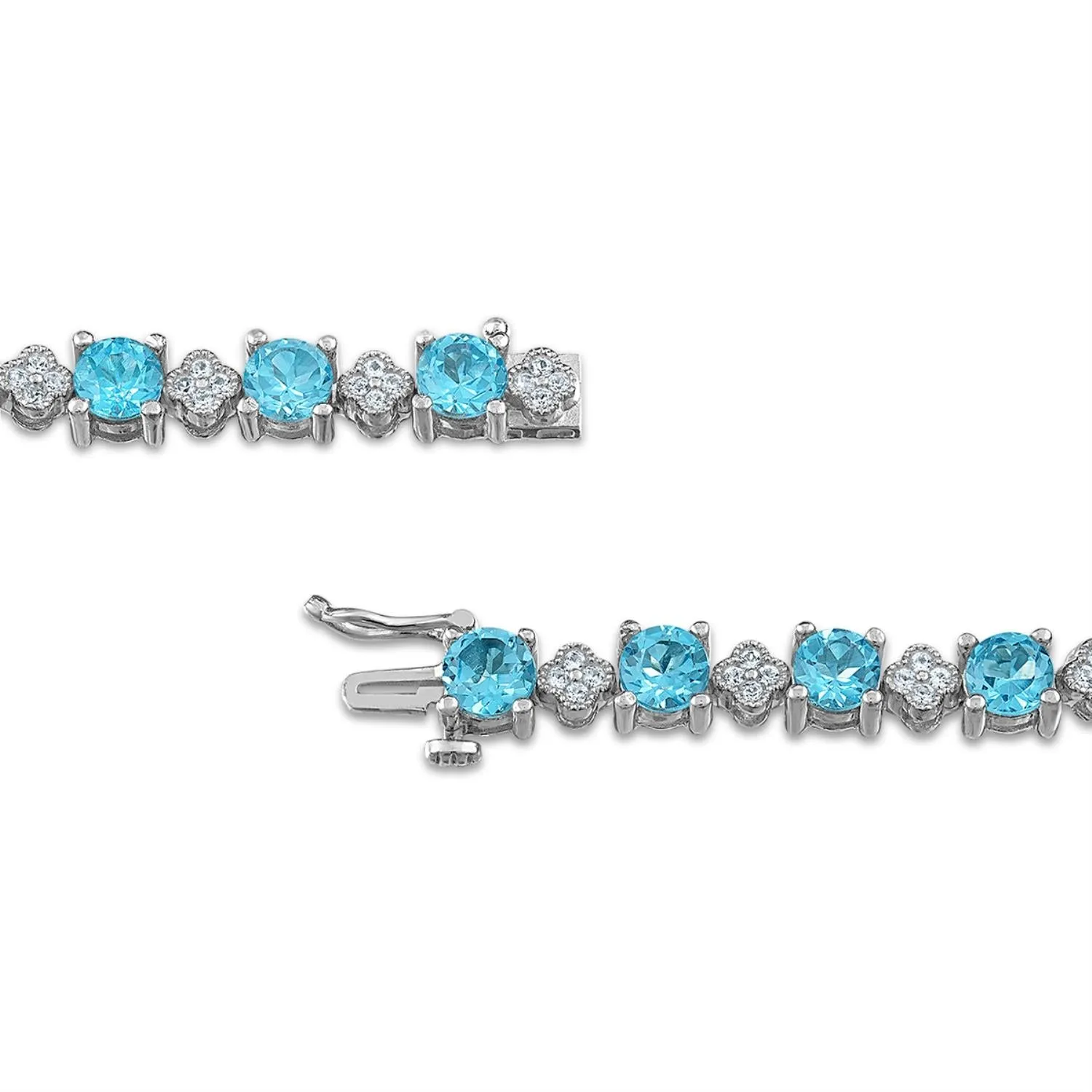 5MM Round Swiss Blue Topaz and Sapphire 7-inch Tennis Bracelet in Sterling Silver