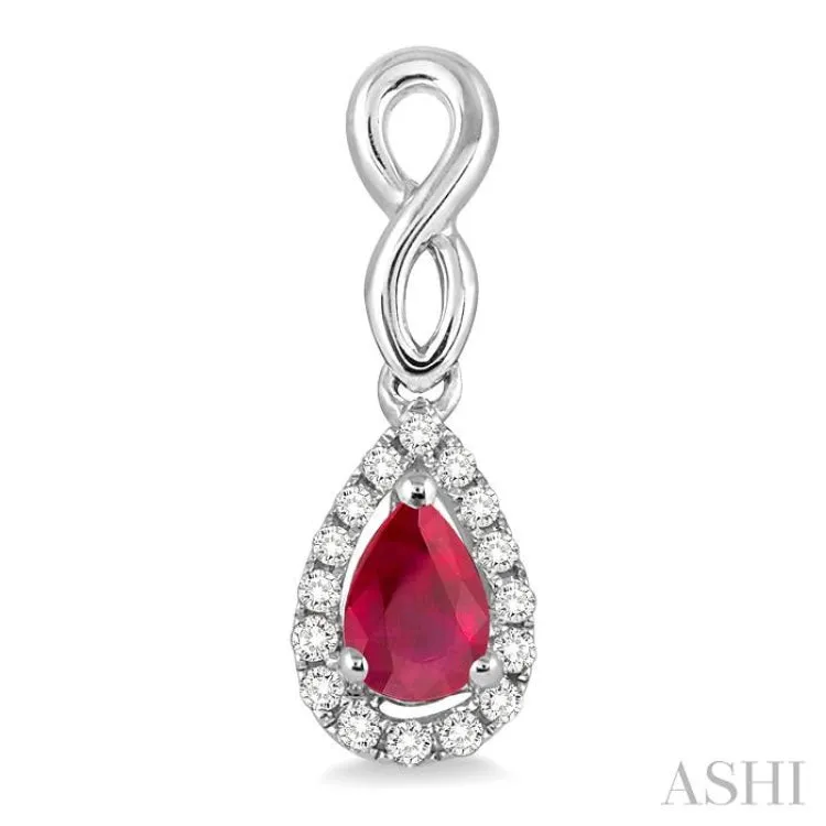 5x3 MM Pear Shape Ruby and 1/6 Ctw Round Cut Diamond Earrings in 10K White Gold