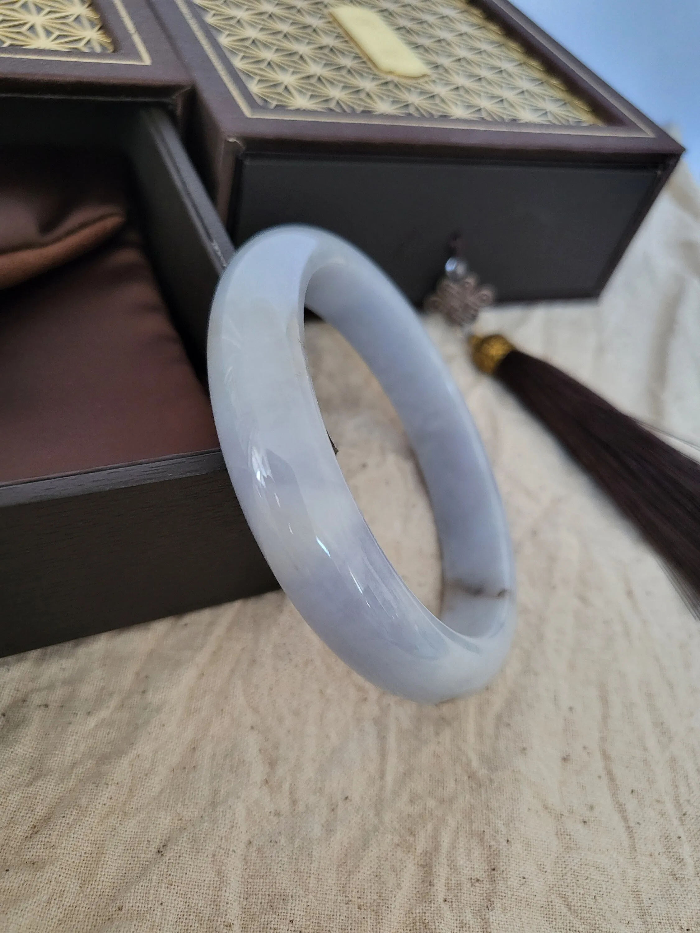 60.7mm Lavender Jadeite Grade A Bangle Natural Burma Jade Purple [LAVENDER DREAMS COLLECTION]