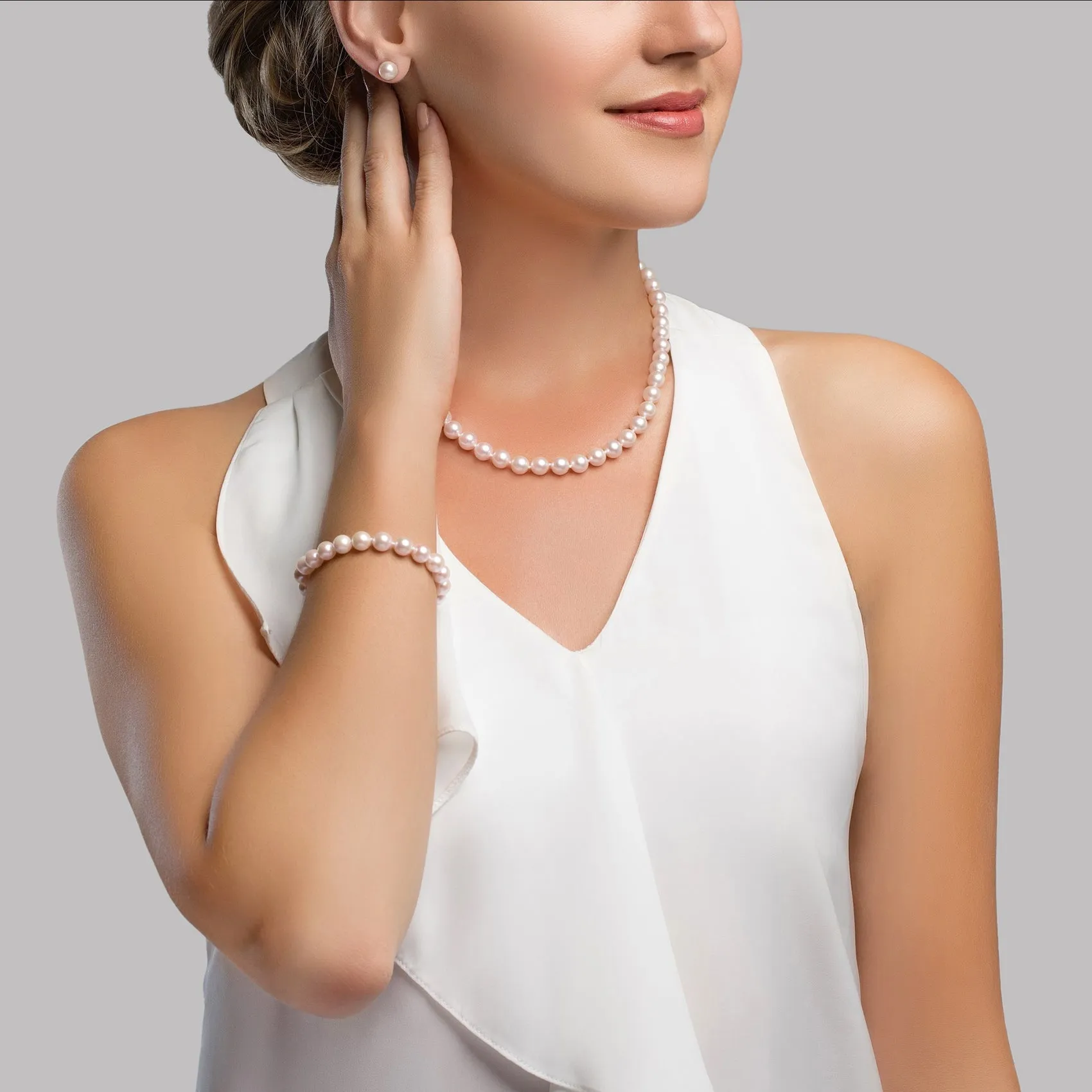 7.0-7.5mm White Freshwater Pearl Necklace, Bracelet & Earrings