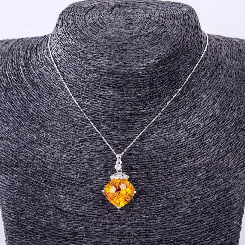 8.0 Ct Cushion Cut Citrine Necklace