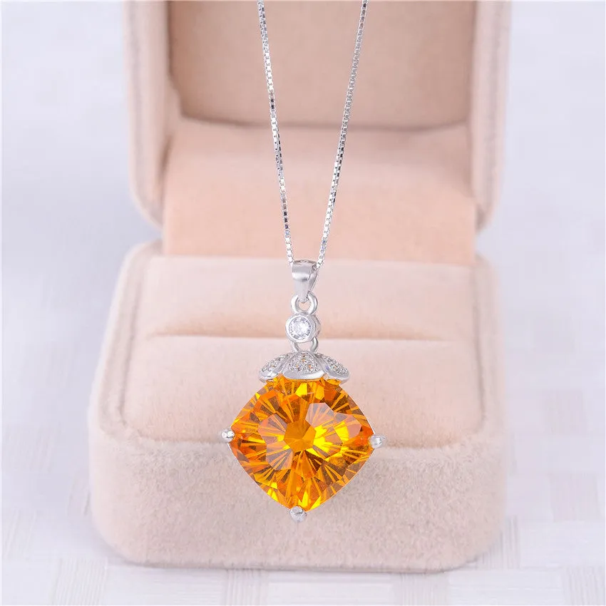 8.0 Ct Cushion Cut Citrine Necklace