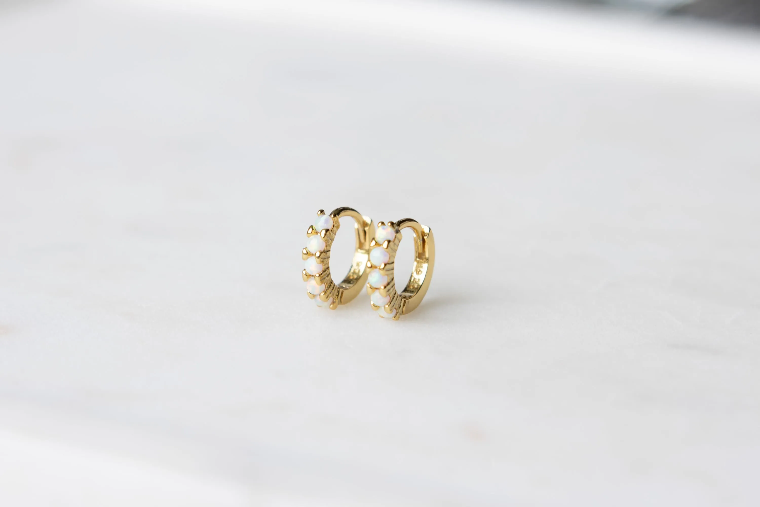 8mm Gold Vermeil Opal Huggie Hoops | Minimalist Opal Earrings | Gift for Her