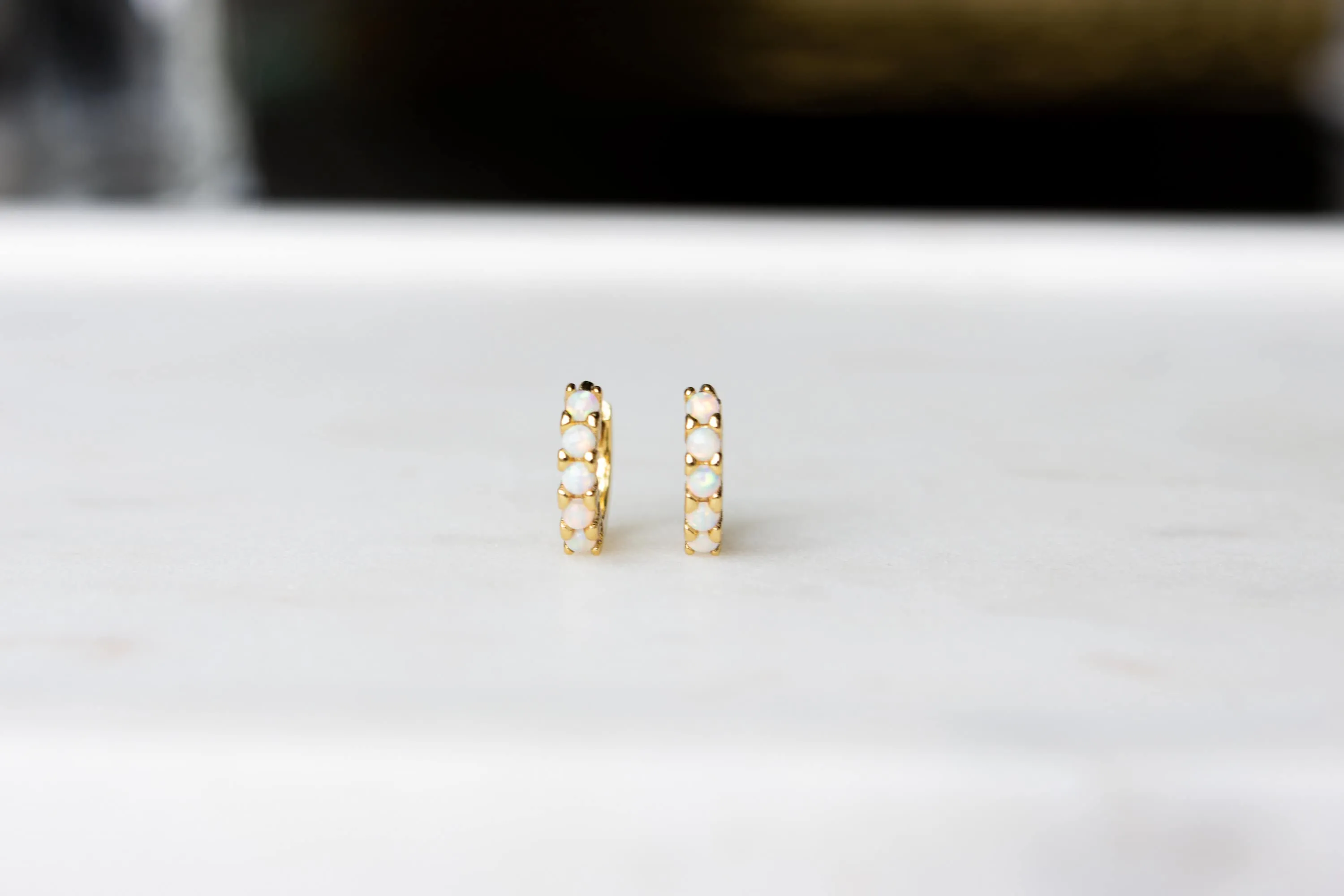 8mm Gold Vermeil Opal Huggie Hoops | Minimalist Opal Earrings | Gift for Her