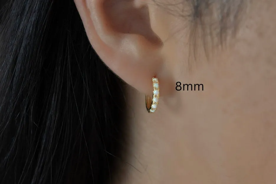 8mm Gold Vermeil Opal Huggie Hoops | Minimalist Opal Earrings | Gift for Her