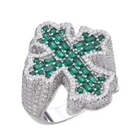 925 Moissanite Green Emerald Stone Mens Cross Ring