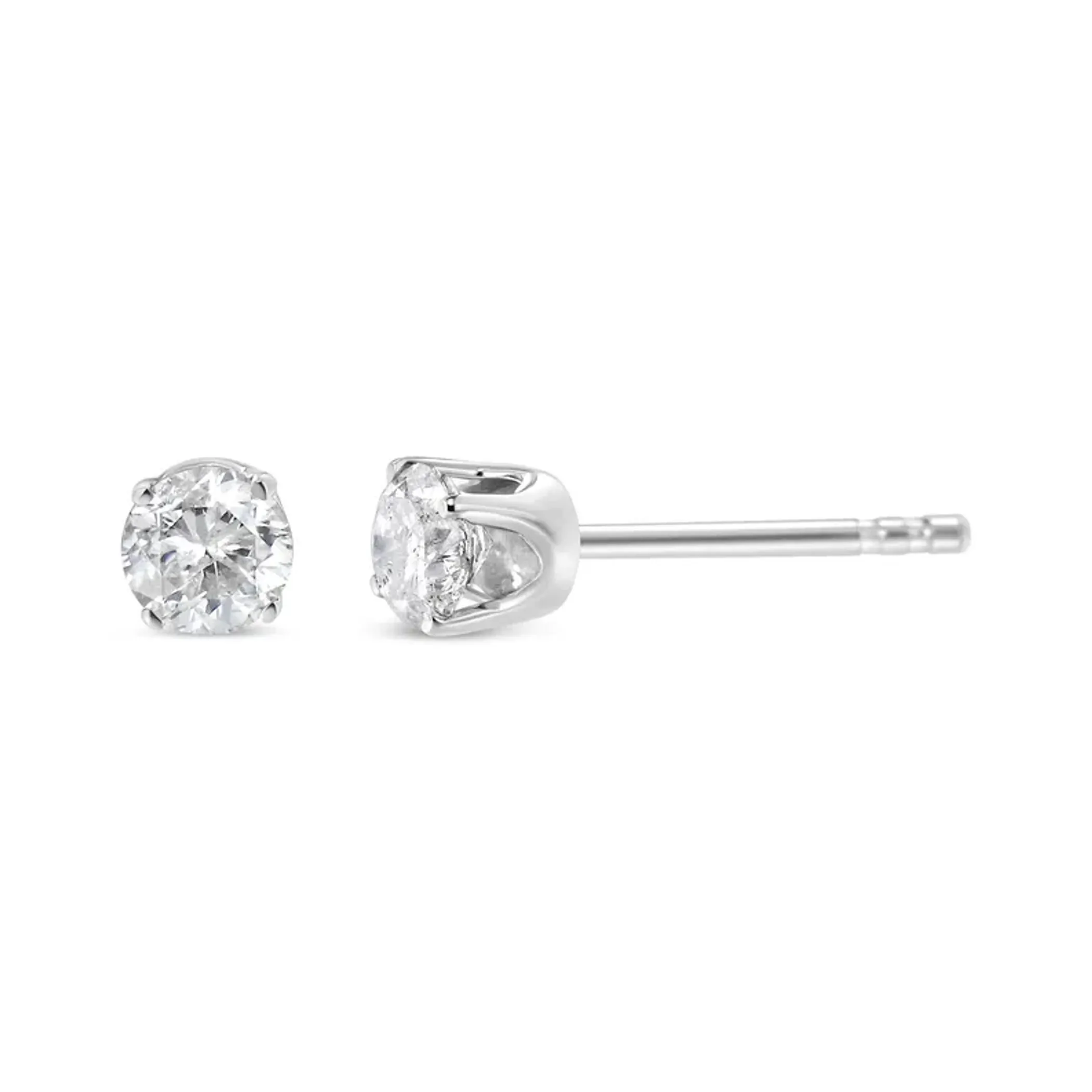 .925 Sterling Silver 1/10 Cttw Round Brilliant-Cut Diamond Classic 4-Prong Stud Earrings (I-J Color, I1-I2 Clarity)