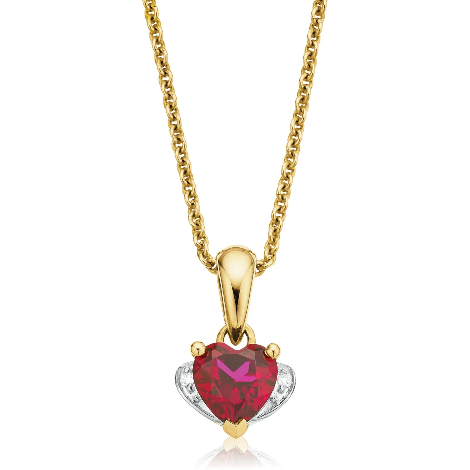 9ct Two Tone Gold Heart & Round Brilliant Cut Created Ruby & Diamond Set Pendant