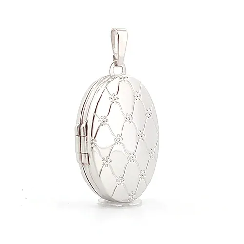 9ct White Gold 4 Picture Oval Quilted Daisy Locket Pendant Necklace