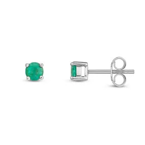 9ct White Gold Emerald 4mm Claw-Set Stud Earrings