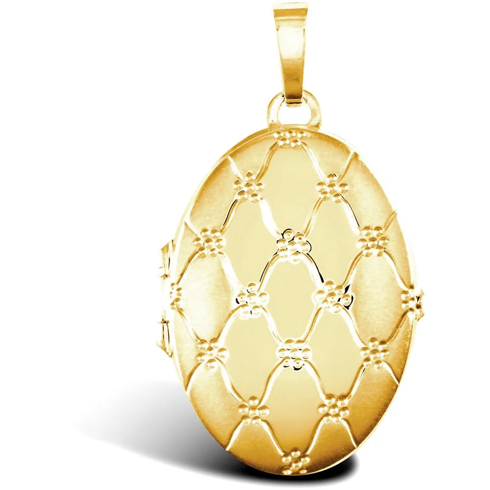 9ct Yellow Gold 4 Picture Oval Quilted Daisy Locket Pendant Necklace