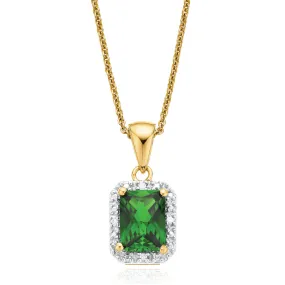 9ct Yellow Gold Emerald & Round Brilliant Cut Created Emerald & Diamond Set Pendant