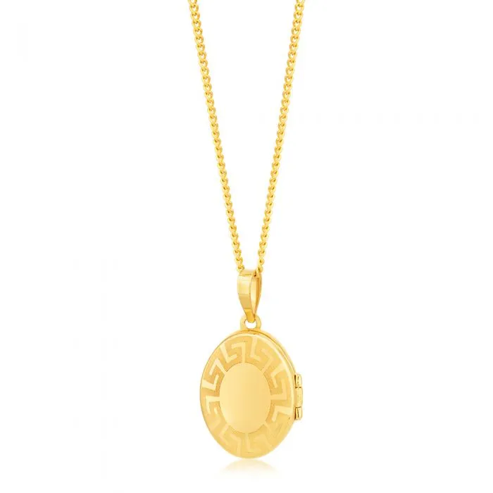 9ct Yellow Gold Greek Key Pattern Oval Locket